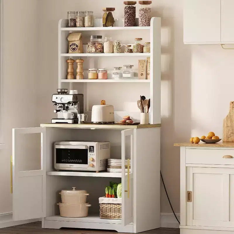 Scaffale da cucina a 6 livelli con armadietto, supporto per forno a microonde, dispensa con anta, scaffale versatile alto, armadietto da caffè stile rustico