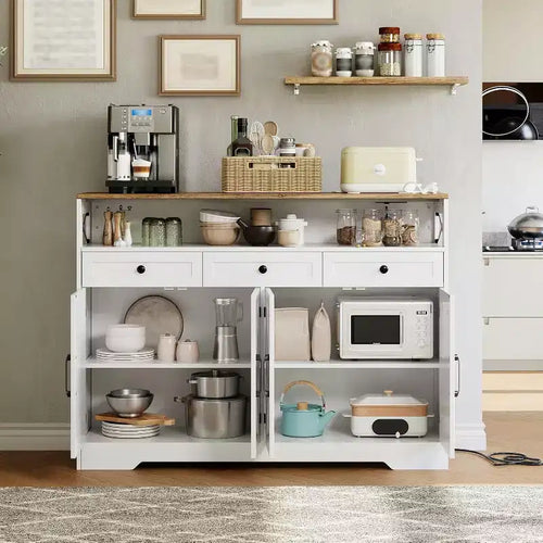 Credenza 3 cassetti 4 ante | Truciolato bianco | Per cucina, sala da pranzo