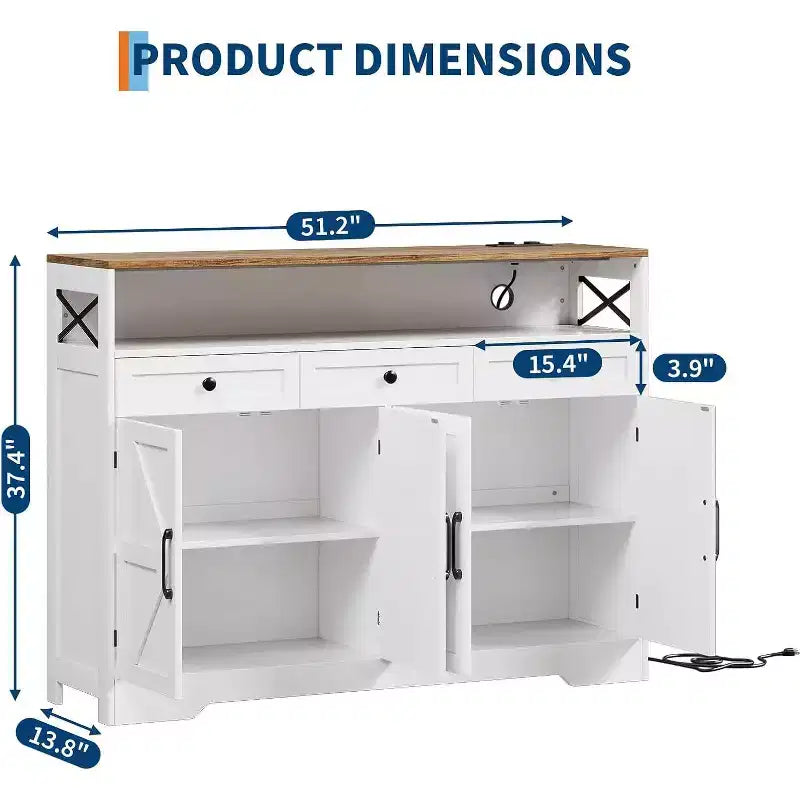 Credenza 3 cassetti 4 ante | Truciolato bianco | Per cucina, sala da pranzo