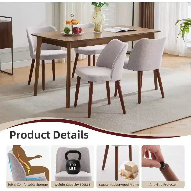 Set di 4 sedie da pranzo, sedie da pranzo moderne con gambe in legno, sedie da cucina imbottite senza braccioli con piedini di livellamento/schienale ad alette, grigio