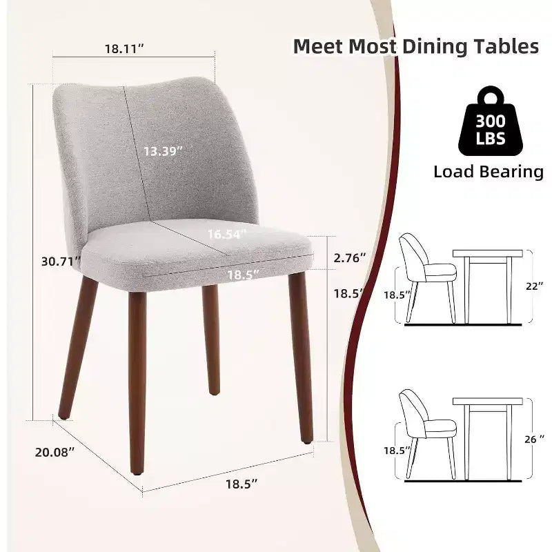 Set di 4 sedie da pranzo, sedie da pranzo moderne con gambe in legno, sedie da cucina imbottite senza braccioli con piedini di livellamento/schienale ad alette, grigio