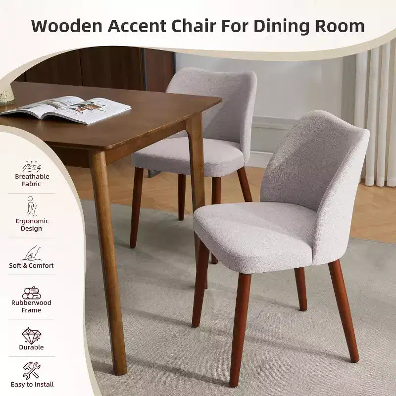 Set di 4 sedie da pranzo, sedie da pranzo moderne con gambe in legno, sedie da cucina imbottite senza braccioli con piedini di livellamento/schienale ad alette, grigio