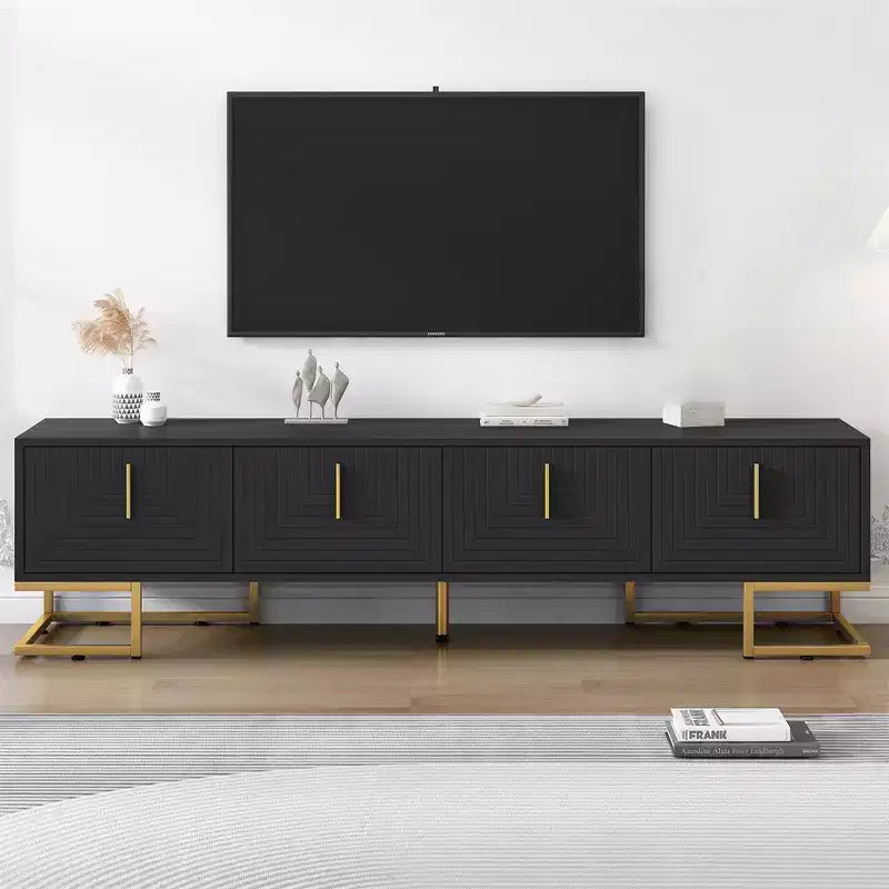 TV Stand, Mid Century Modern Entertainment Center with Storage, Adjustable Shelves, Waveform Panel Wood TV Console Table Media Cabinet