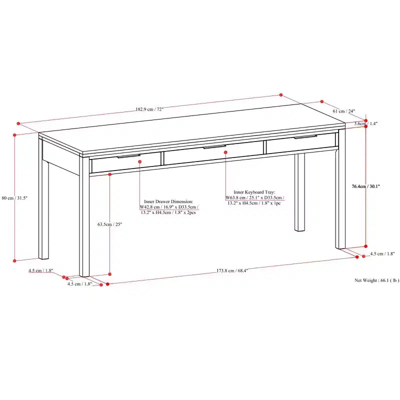 Fabian SCRIVANIA in LEGNO MASSELLO Contemporanea Moderna Larga 183 cm in Noce Caldo