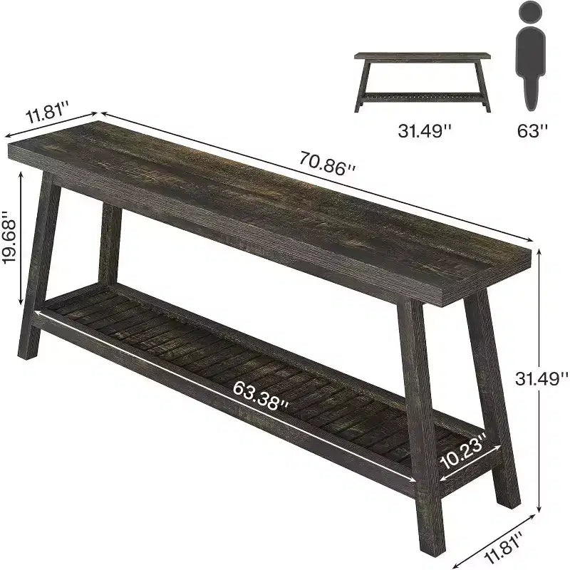 Tavolo Consolle Lantine da 180 cm per Ingresso, Tavolo da Ingresso a 2 Livelli Stile Rustico, Tavolo Lungo e Stretto Dietro il Divano, Marrone