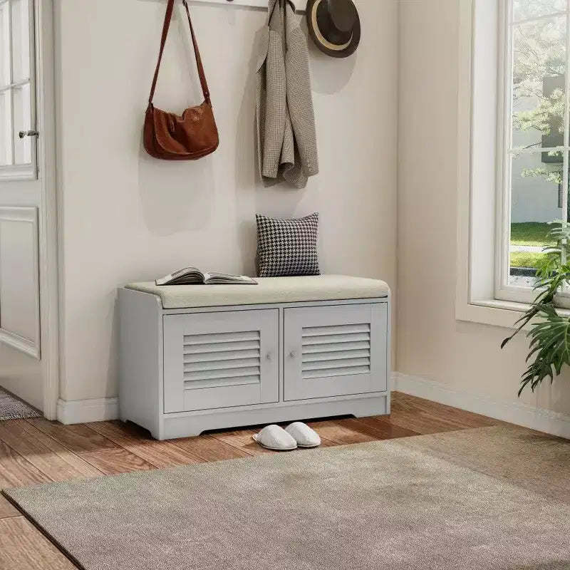 Panca scarpiera TUYOHW 28.74'' con armadietto a 2 ante, panca da ingresso con ripiani regolabili e cuscino rimovibile, scarpiera per corridoio (3 colori)