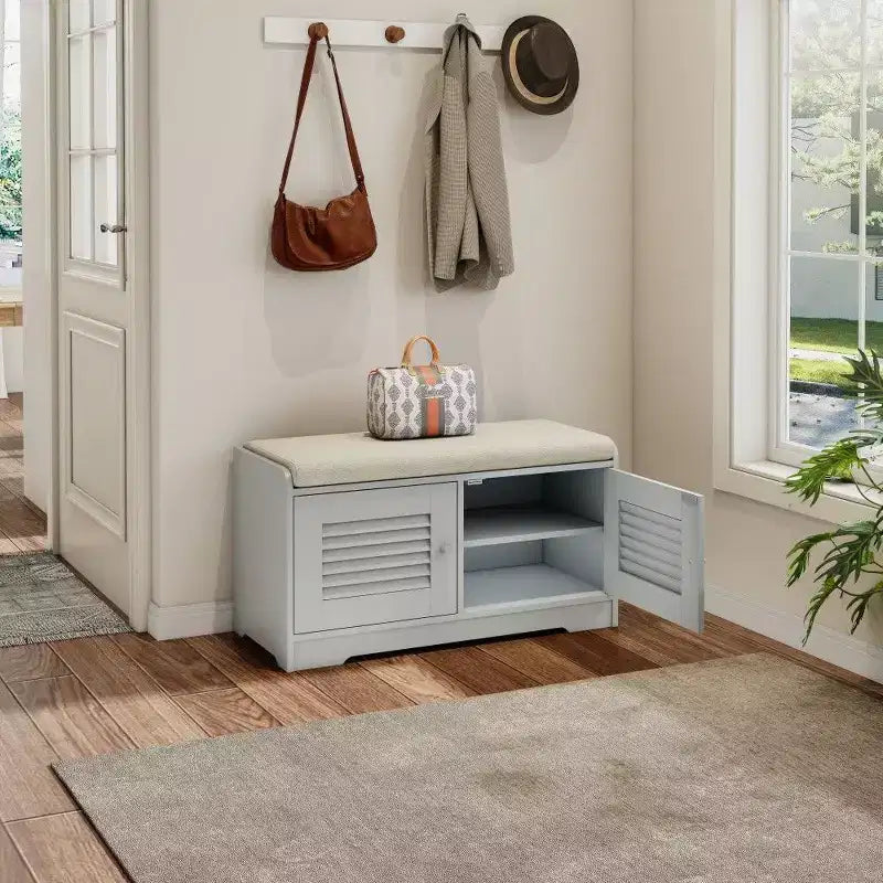 Panca scarpiera TUYOHW 28.74'' con armadietto a 2 ante, panca da ingresso con ripiani regolabili e cuscino rimovibile, scarpiera per corridoio (3 colori)