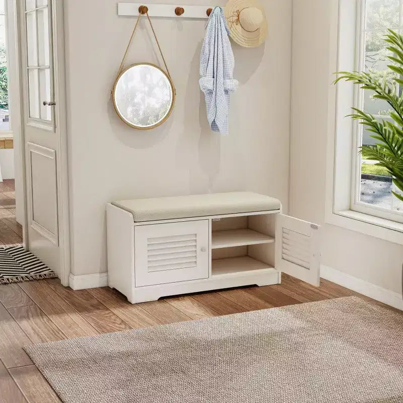 Panca scarpiera TUYOHW 28.74'' con armadietto a 2 ante, panca da ingresso con ripiani regolabili e cuscino rimovibile, scarpiera per corridoio (3 colori)
