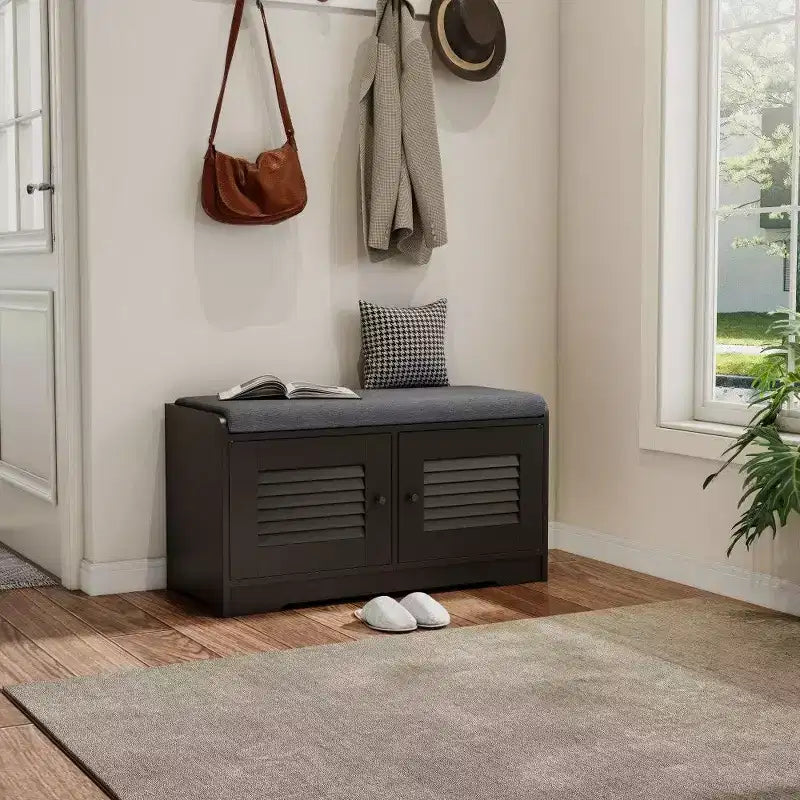 Panca scarpiera TUYOHW 28.74'' con armadietto a 2 ante, panca da ingresso con ripiani regolabili e cuscino rimovibile, scarpiera per corridoio (3 colori)