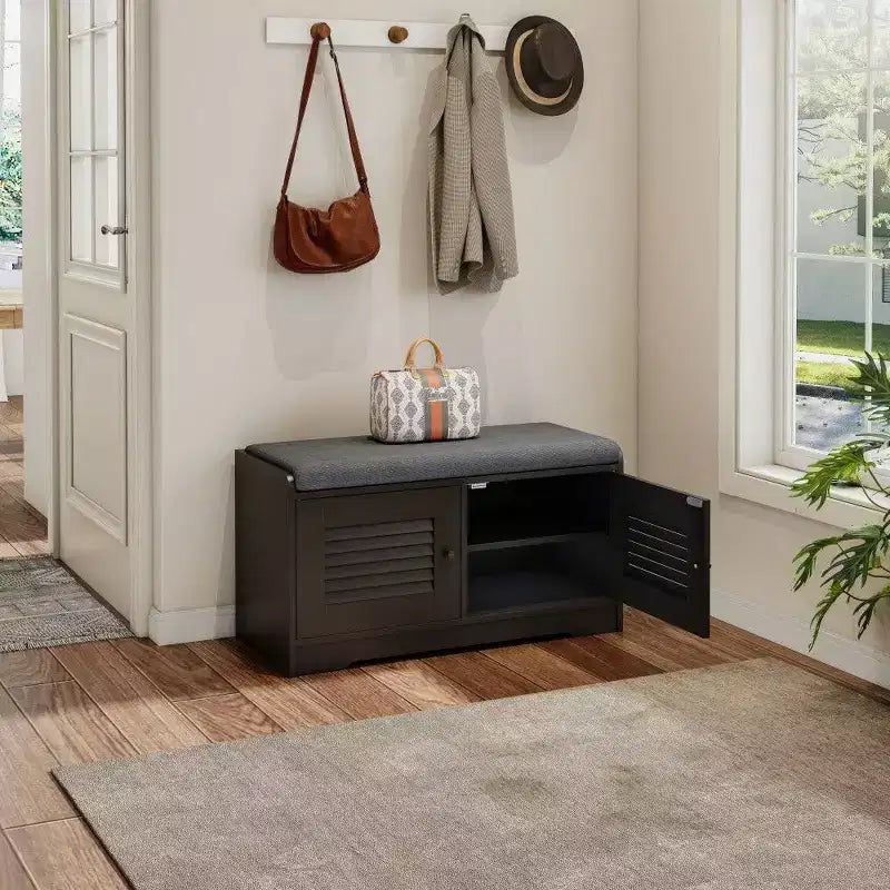 Panca scarpiera TUYOHW 28.74'' con armadietto a 2 ante, panca da ingresso con ripiani regolabili e cuscino rimovibile, scarpiera per corridoio (3 colori)