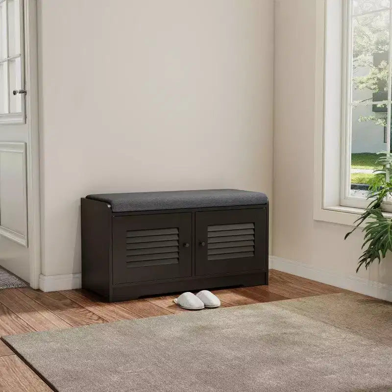 Panca scarpiera TUYOHW 28.74'' con armadietto a 2 ante, panca da ingresso con ripiani regolabili e cuscino rimovibile, scarpiera per corridoio (3 colori)