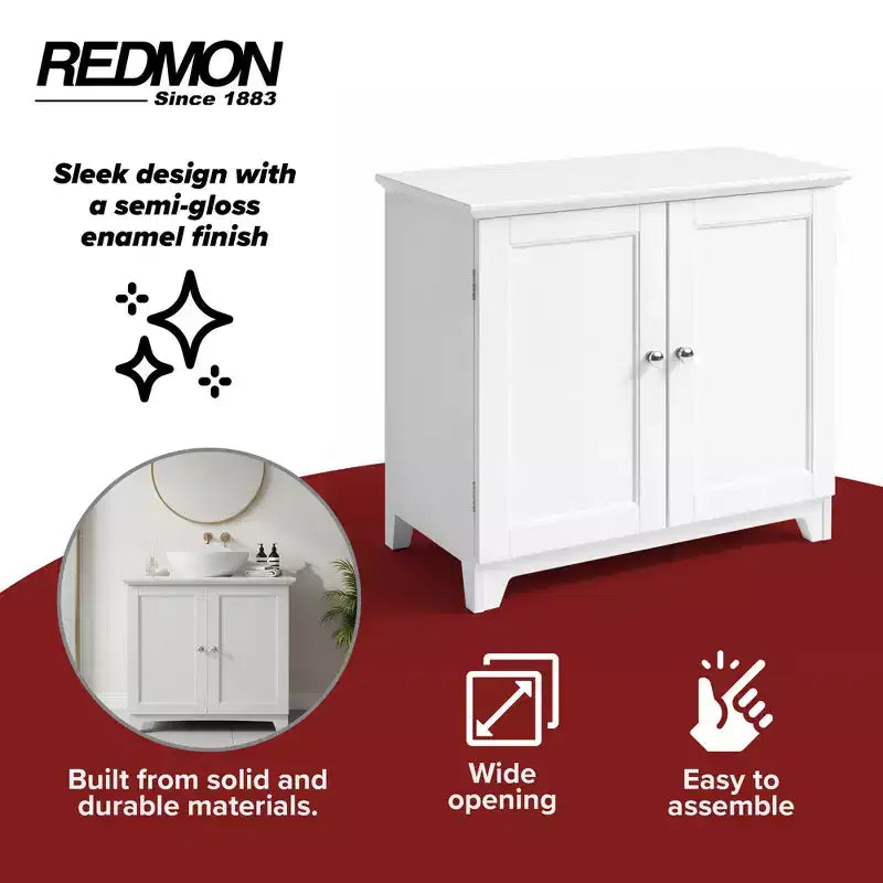 Armadietto contenitore a doppia anta Redmon in stile Shaker, Mobile moderno in legno, Bianco