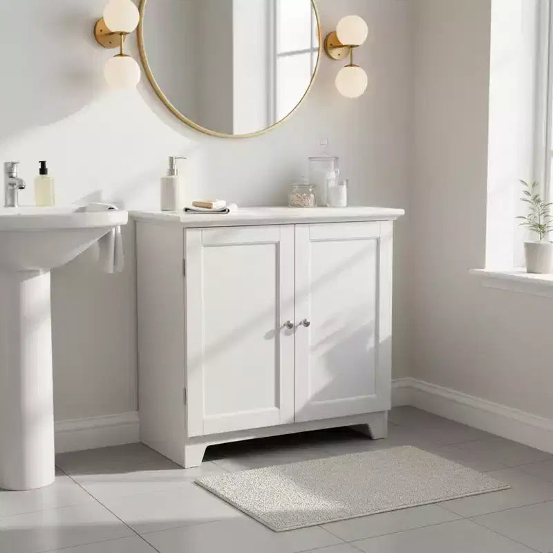 Armadietto contenitore a doppia anta Redmon in stile Shaker, Mobile moderno in legno, Bianco