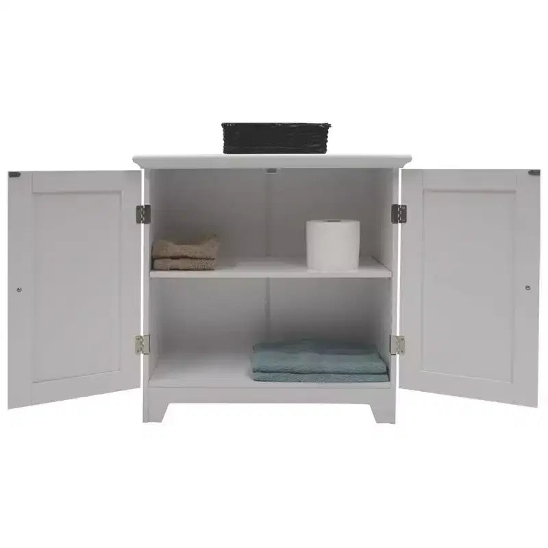Armadietto contenitore a doppia anta Redmon in stile Shaker, Mobile moderno in legno, Bianco