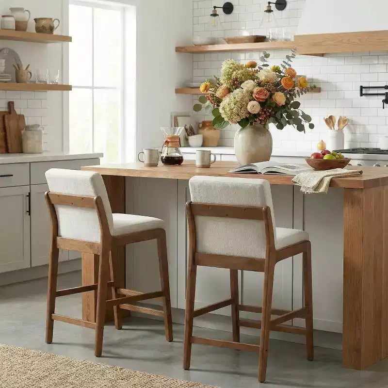 Sgabelli da bar imbottiti Wendy Mid-Century Modern in legno di hevea di Christopher Knight Home (set di 2)
