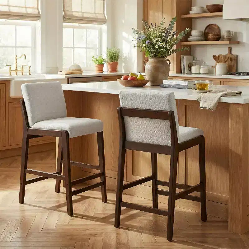 Sgabelli da bar imbottiti Wendy Mid-Century Modern in legno di hevea di Christopher Knight Home (set di 2)