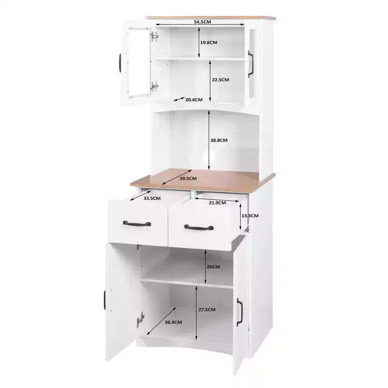 Mobile dispensa da cucina sumyeg in legno con ante in vetro e cassetto portaoggetti
