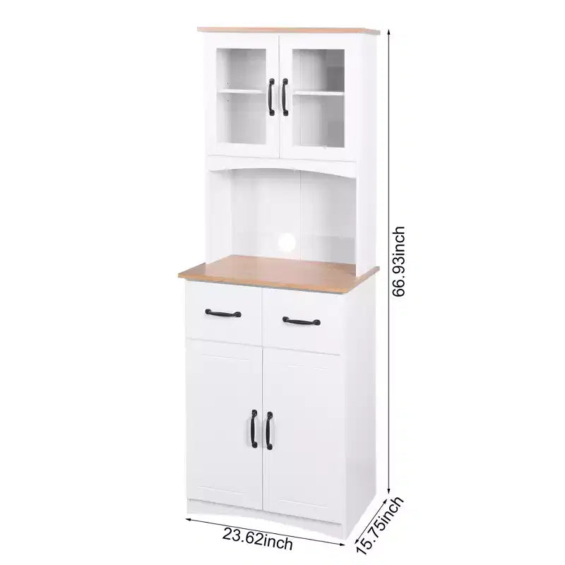 Mobile dispensa da cucina sumyeg in legno con ante in vetro e cassetto portaoggetti