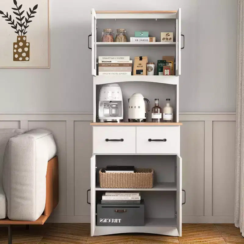 Mobile dispensa da cucina sumyeg in legno con ante in vetro e cassetto portaoggetti