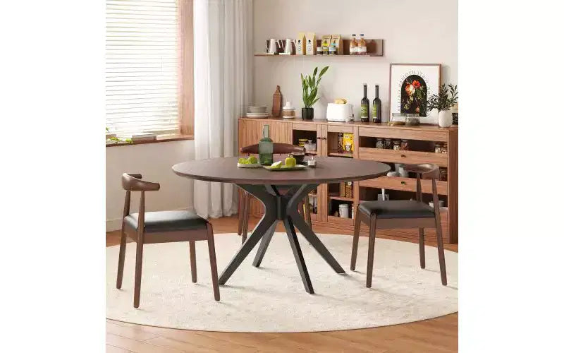 TUYOHW Tavolo da pranzo rotondo da 47 pollici con base intersecante e piedini antiscivolo, tavolo da cucina in legno massello per 4-6 persone, tavolo da pranzo circolare per soggiorno