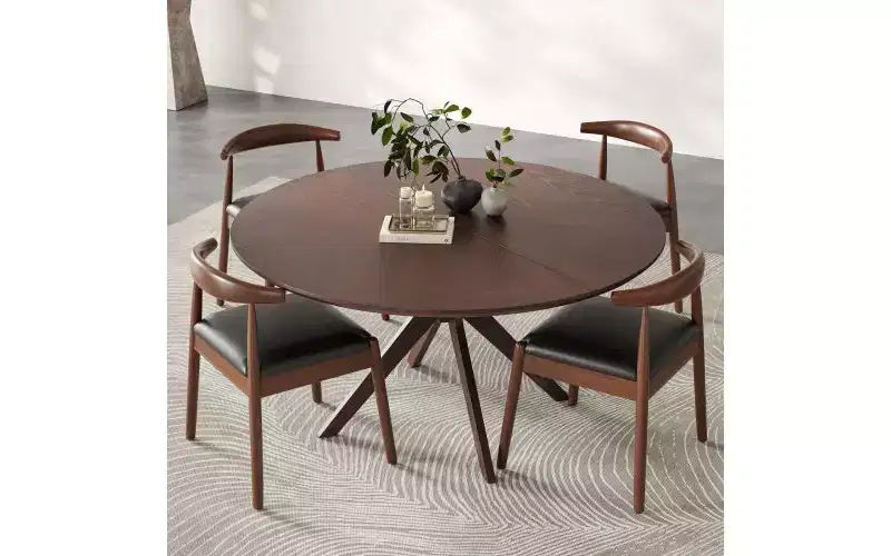 TUYOHW Tavolo da pranzo rotondo da 47 pollici con base intersecante e piedini antiscivolo, tavolo da cucina in legno massello per 4-6 persone, tavolo da pranzo circolare per soggiorno