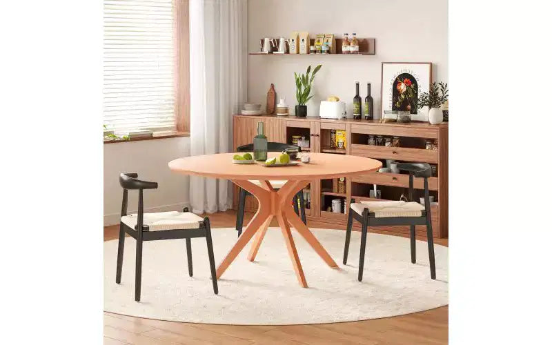 TUYOHW Tavolo da pranzo rotondo da 47 pollici con base intersecante e piedini antiscivolo, tavolo da cucina in legno massello per 4-6 persone, tavolo da pranzo circolare per soggiorno