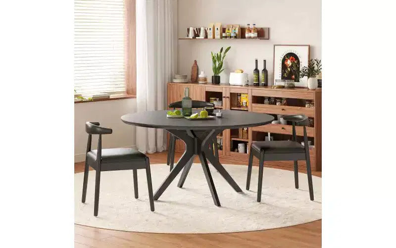 TUYOHW Tavolo da pranzo rotondo da 47 pollici con base intersecante e piedini antiscivolo, tavolo da cucina in legno massello per 4-6 persone, tavolo da pranzo circolare per soggiorno