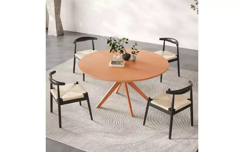 TUYOHW Tavolo da pranzo rotondo da 47 pollici con base intersecante e piedini antiscivolo, tavolo da cucina in legno massello per 4-6 persone, tavolo da pranzo circolare per soggiorno