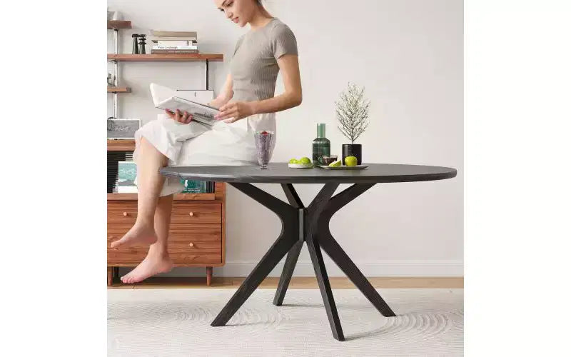 TUYOHW Tavolo da pranzo rotondo da 47 pollici con base intersecante e piedini antiscivolo, tavolo da cucina in legno massello per 4-6 persone, tavolo da pranzo circolare per soggiorno