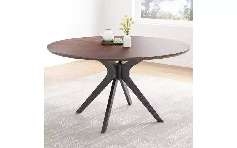 TUYOHW 47 Round Dining Table with Intersecting Base & Anti-slip Feet,Solid Wood Kitchen Table for 4-6,Circle Dining Room Table for Living Room
