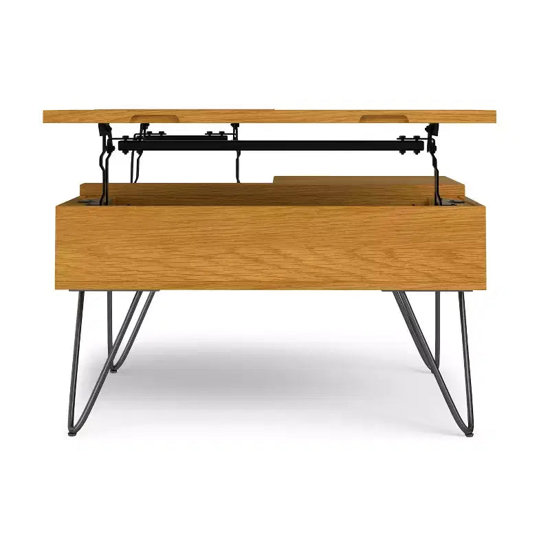 Tavolino da caffè quadrato industriale Moreno con ripiano sollevabile, larghezza 81 cm, in rovere