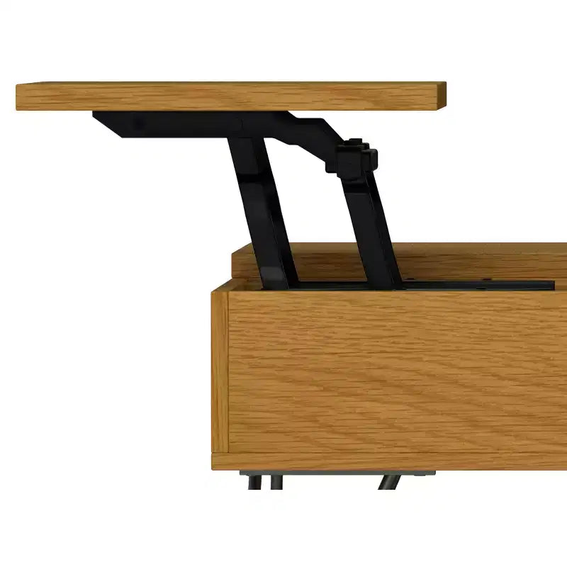 Tavolino da caffè quadrato industriale Moreno con ripiano sollevabile, larghezza 81 cm, in rovere