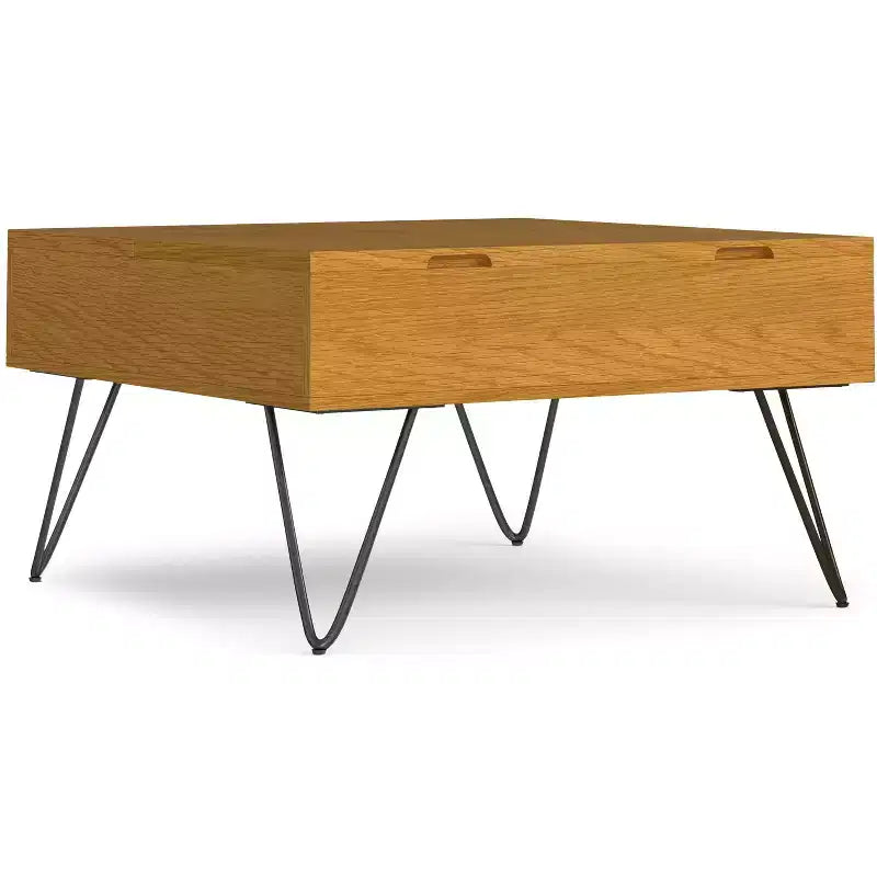 Tavolino da caffè quadrato industriale Moreno con ripiano sollevabile, larghezza 81 cm, in rovere