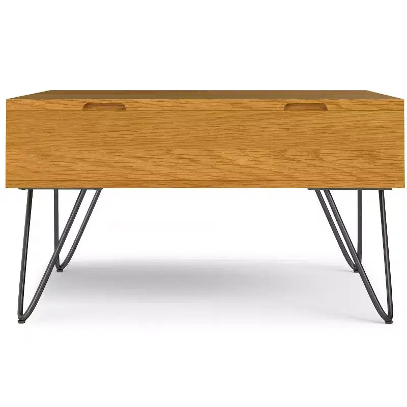 Tavolino da caffè quadrato industriale Moreno con ripiano sollevabile, larghezza 81 cm, in rovere