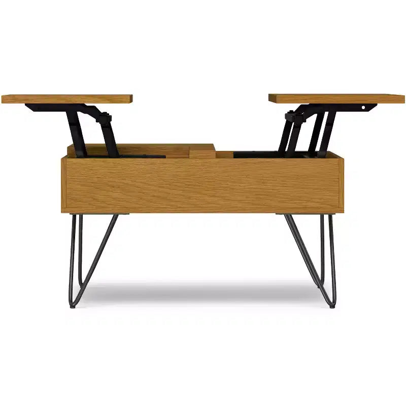 Tavolino da caffè quadrato industriale Moreno con ripiano sollevabile, larghezza 81 cm, in rovere