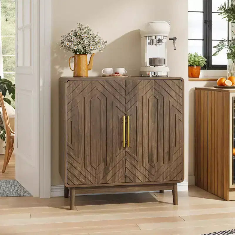 JVNOXK Madia intagliata a due ante con ripiano regolabile, credenza decorativa adatta per soggiorni e ingressi, finitura noce