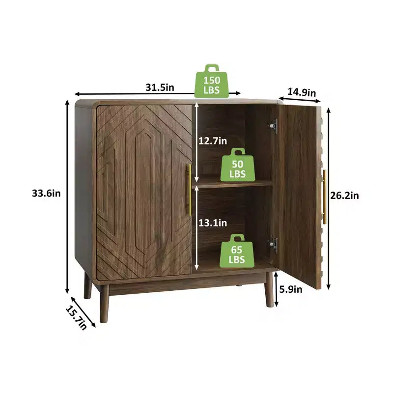 JVNOXK Madia intagliata a due ante con ripiano regolabile, credenza decorativa adatta per soggiorni e ingressi, finitura noce
