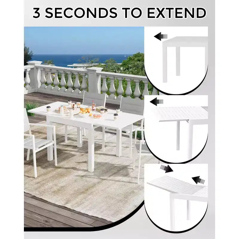 GustoWave Tavolo da Patio Estensibile da 80-160 cm in Alluminio per 4-6 Persone - Tavolo da Pranzo da Esterno Resistente alle Intemperie - Bianco (senza sedie)