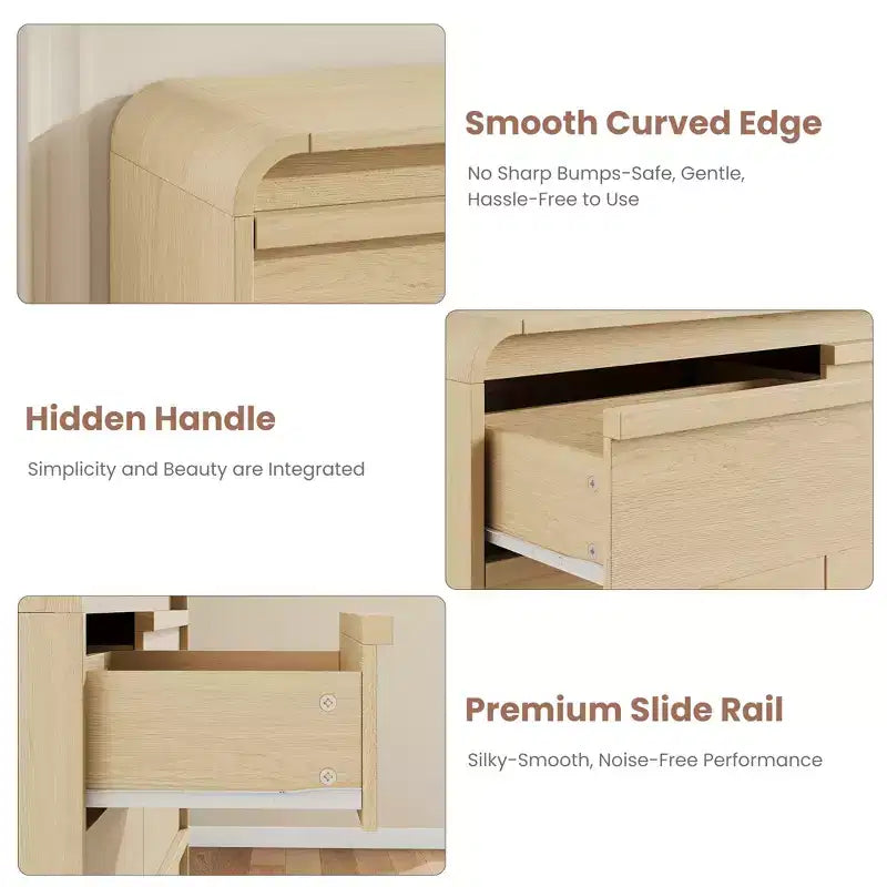Cassettiera Arcata a 6 Cassetti per Camera da Letto, Cassettiera in Legno Larga 120 cm a 6 Cassetti con Design Curvo, Moderno Mobile Contenitore per Soggiorno, Cameretta