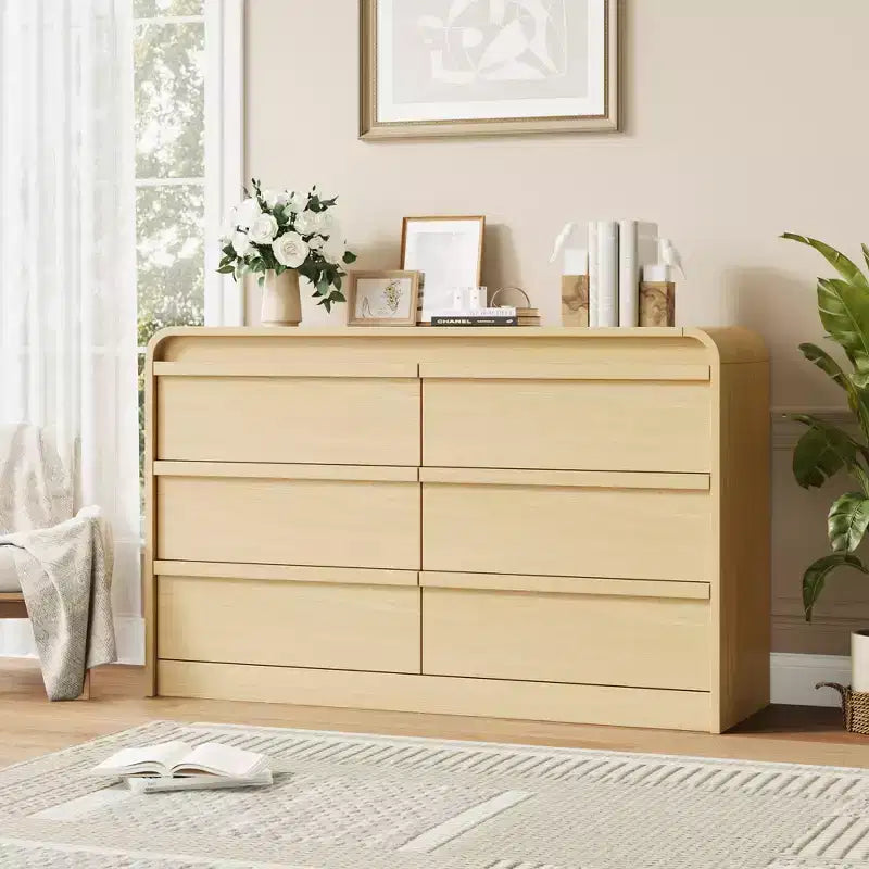 Cassettiera Arcata a 6 Cassetti per Camera da Letto, Cassettiera in Legno Larga 120 cm a 6 Cassetti con Design Curvo, Moderno Mobile Contenitore per Soggiorno, Cameretta