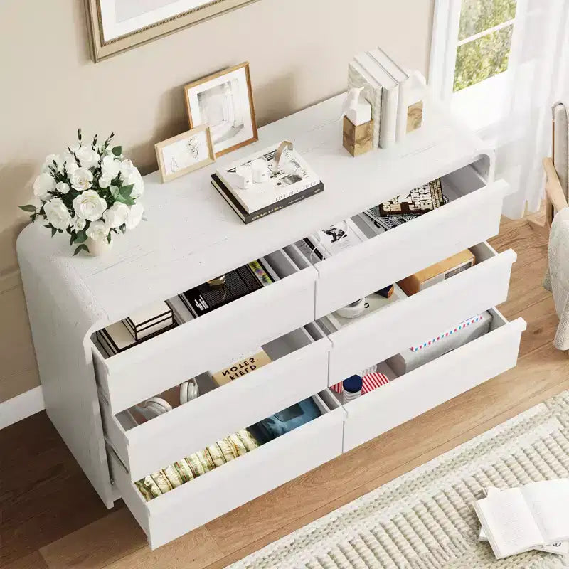 Cassettiera Arcata a 6 Cassetti per Camera da Letto, Cassettiera in Legno Larga 120 cm a 6 Cassetti con Design Curvo, Moderno Mobile Contenitore per Soggiorno, Cameretta