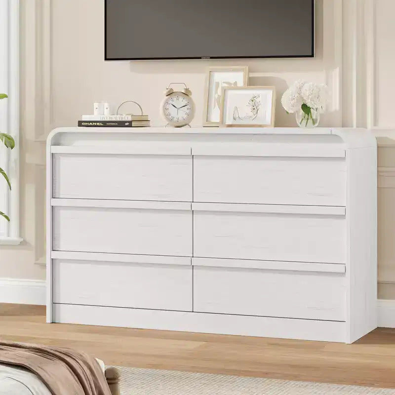 Cassettiera Arcata a 6 Cassetti per Camera da Letto, Cassettiera in Legno Larga 120 cm a 6 Cassetti con Design Curvo, Moderno Mobile Contenitore per Soggiorno, Cameretta