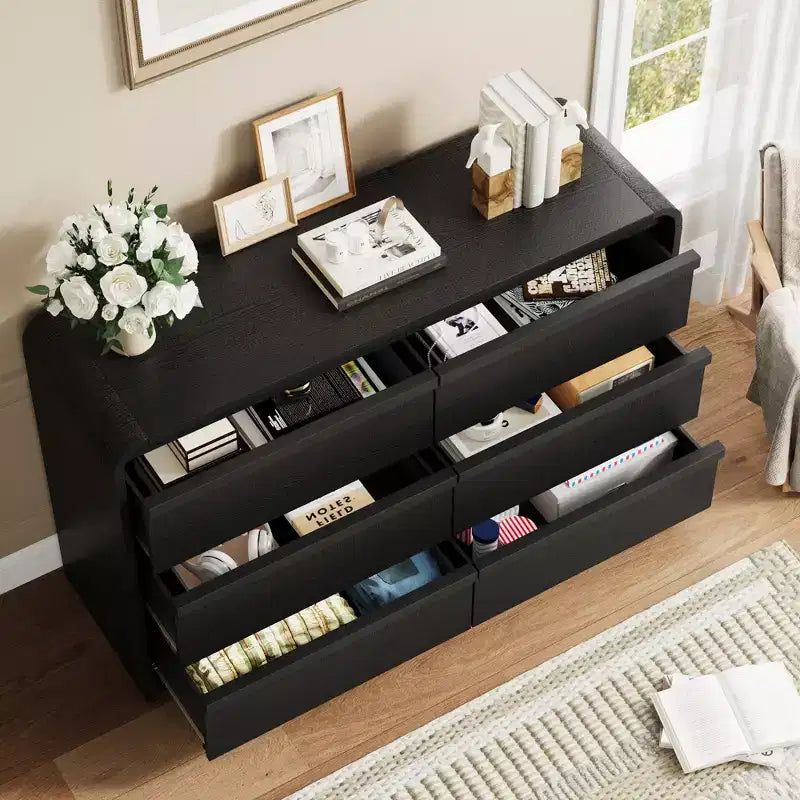 Cassettiera Arcata a 6 Cassetti per Camera da Letto, Cassettiera in Legno Larga 120 cm a 6 Cassetti con Design Curvo, Moderno Mobile Contenitore per Soggiorno, Cameretta