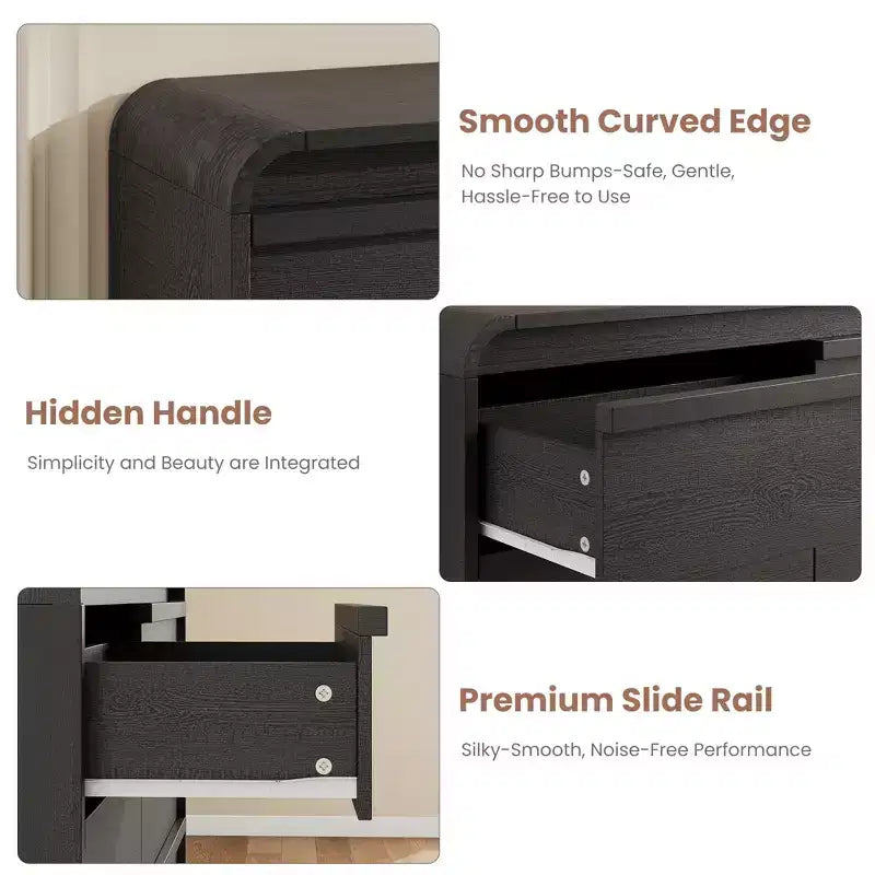 Cassettiera Arcata a 6 Cassetti per Camera da Letto, Cassettiera in Legno Larga 120 cm a 6 Cassetti con Design Curvo, Moderno Mobile Contenitore per Soggiorno, Cameretta