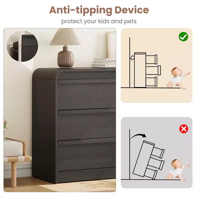 Cassettiera Arcata a 6 Cassetti per Camera da Letto, Cassettiera in Legno Larga 120 cm a 6 Cassetti con Design Curvo, Moderno Mobile Contenitore per Soggiorno, Cameretta