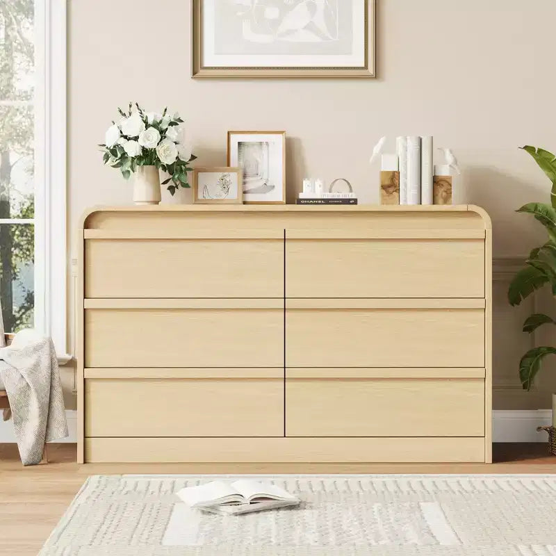 Cassettiera Arcata a 6 Cassetti per Camera da Letto, Cassettiera in Legno Larga 120 cm a 6 Cassetti con Design Curvo, Moderno Mobile Contenitore per Soggiorno, Cameretta