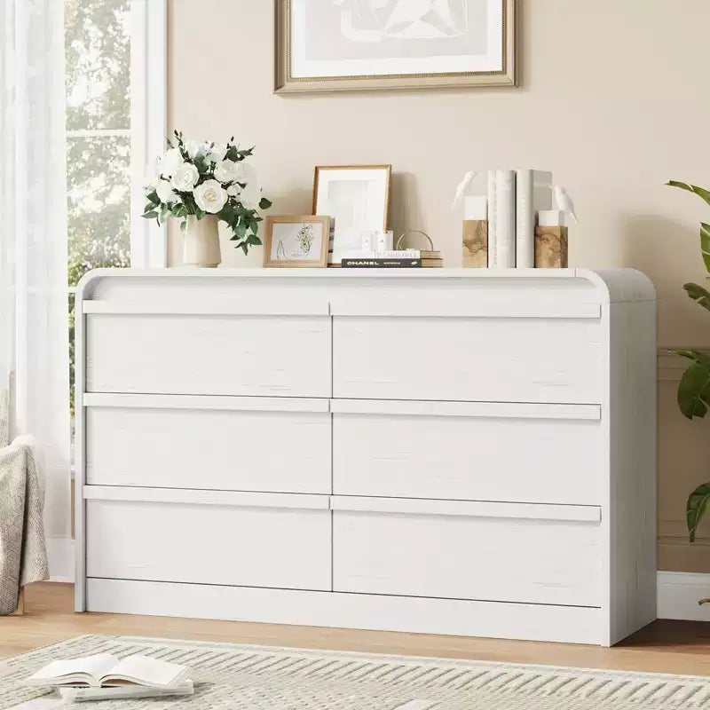 Cassettiera Arcata a 6 Cassetti per Camera da Letto, Cassettiera in Legno Larga 120 cm a 6 Cassetti con Design Curvo, Moderno Mobile Contenitore per Soggiorno, Cameretta