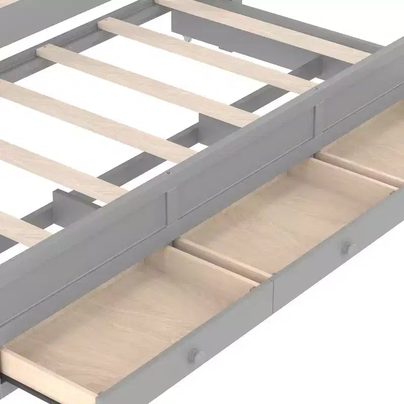 Letto a baldacchino moderno GDFStudio Zhiyuan in legno con testiera imbottita in lino, letto estraibile e 3 cassetti