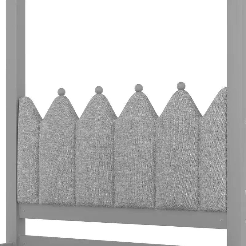 Letto a baldacchino moderno GDFStudio Zhiyuan in legno con testiera imbottita in lino, letto estraibile e 3 cassetti