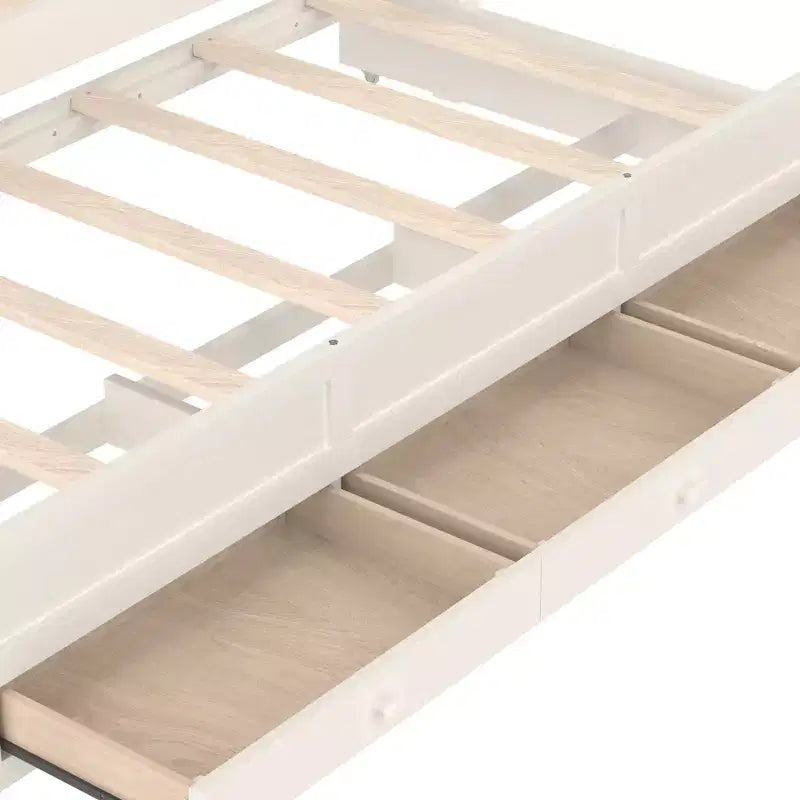 Letto a baldacchino moderno GDFStudio Zhiyuan in legno con testiera imbottita in lino, letto estraibile e 3 cassetti